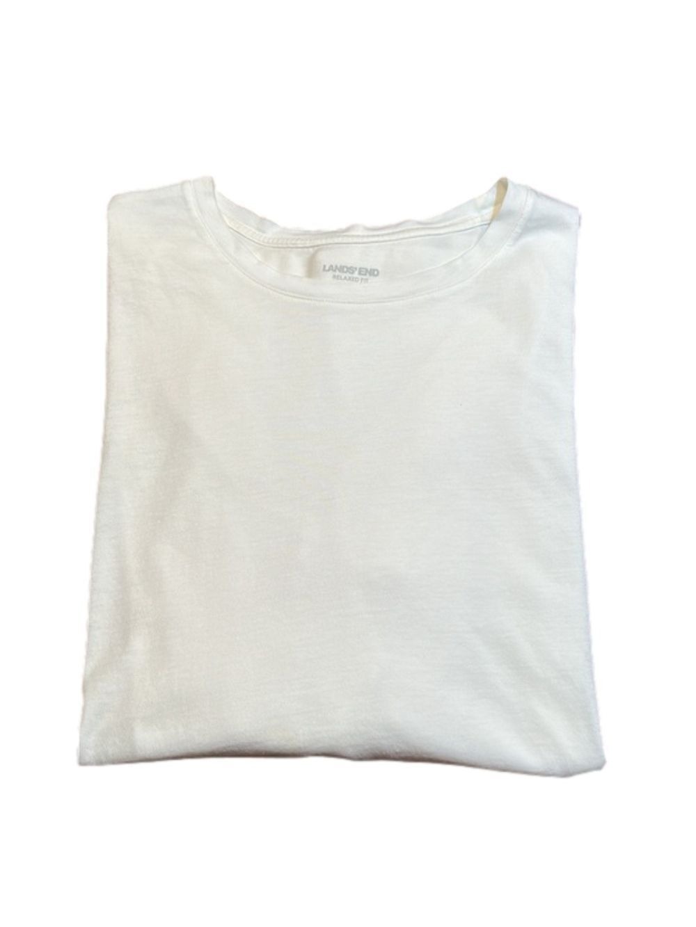 LANDS’ END Mens Cream “Relaxed Fit” Long Sleeve Crewneck Tee-Shirt Size XL